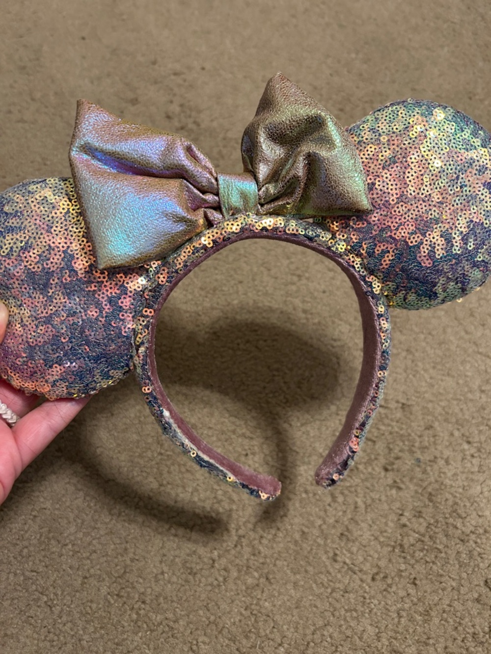 Iridescent Sequin Disney Minnie Ears Headband with Bow